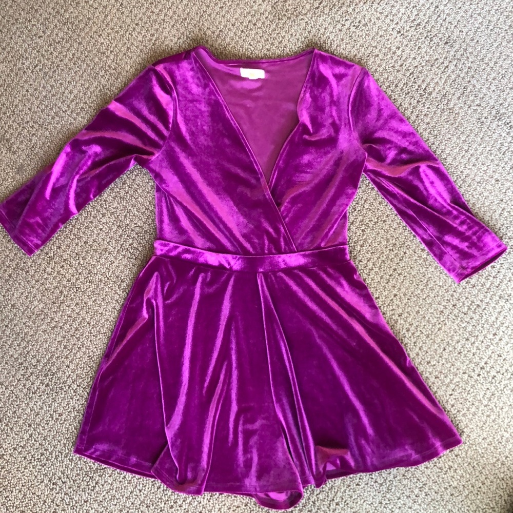 Urban Outfitters fuchsia velvet romper.